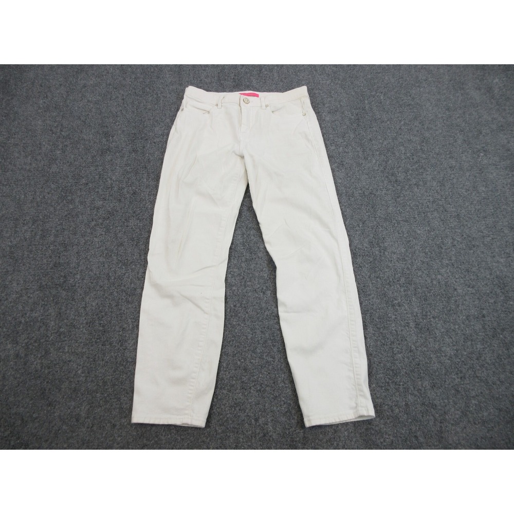 Lilly Pulitzer Jeans Womens 6 White Straight Stretch Embroidered Denim Pants